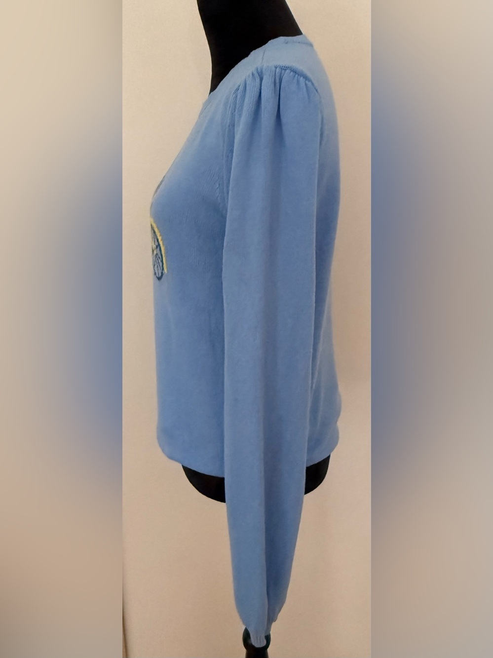 LOFT Sky Blue Puff Sleeve Parisian Chic Bicycle Classic Americana Knit Sweater-M - Picture 4 of 6